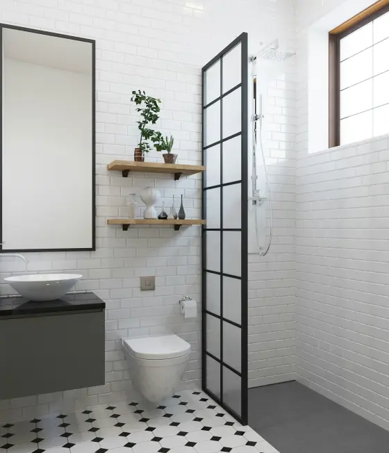 Salle de bain blanche et noire